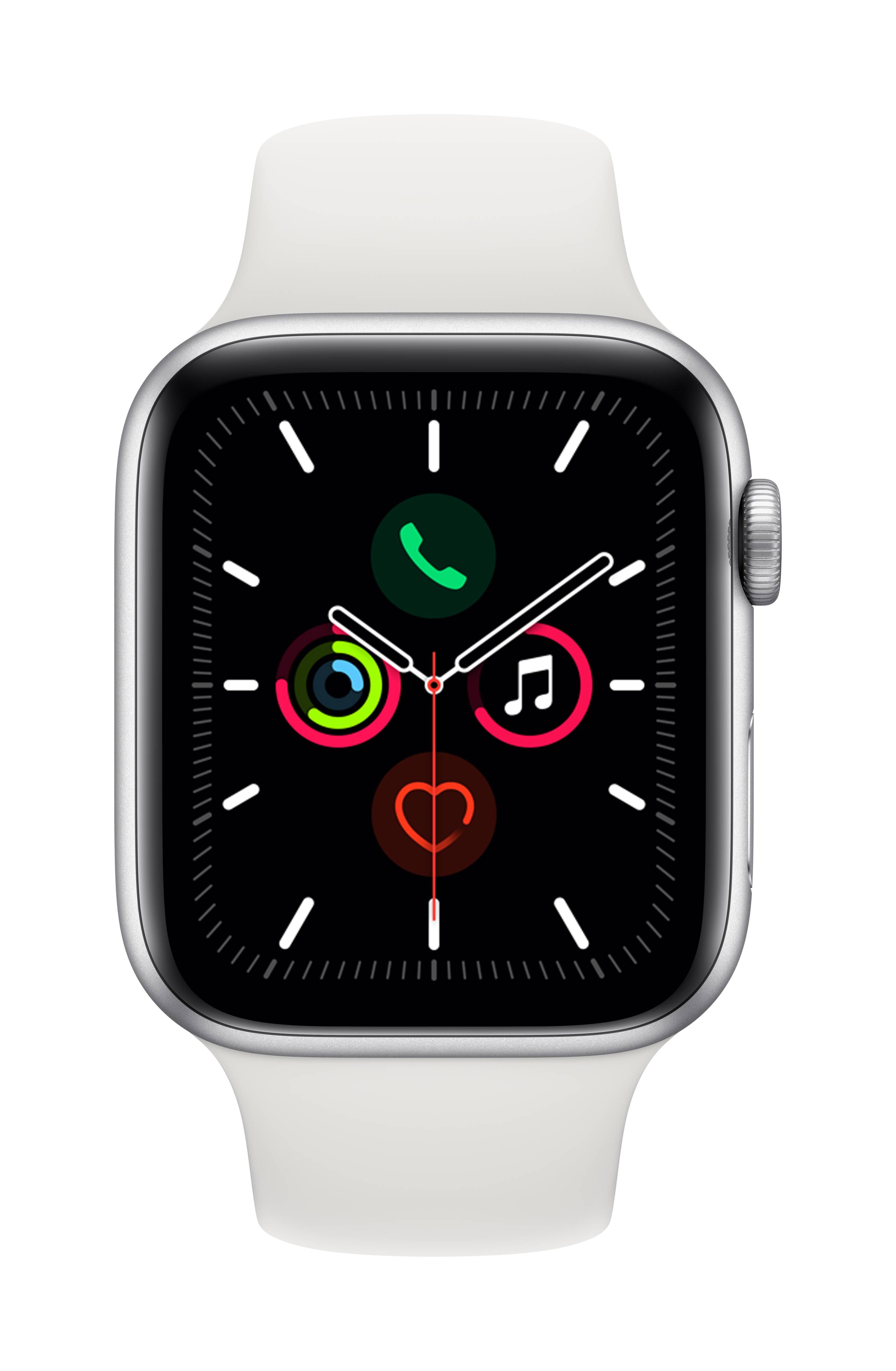Apple Watch Series 5 GPS 44mm Aluminiumgehäuse Silber Sportarmband Weiß