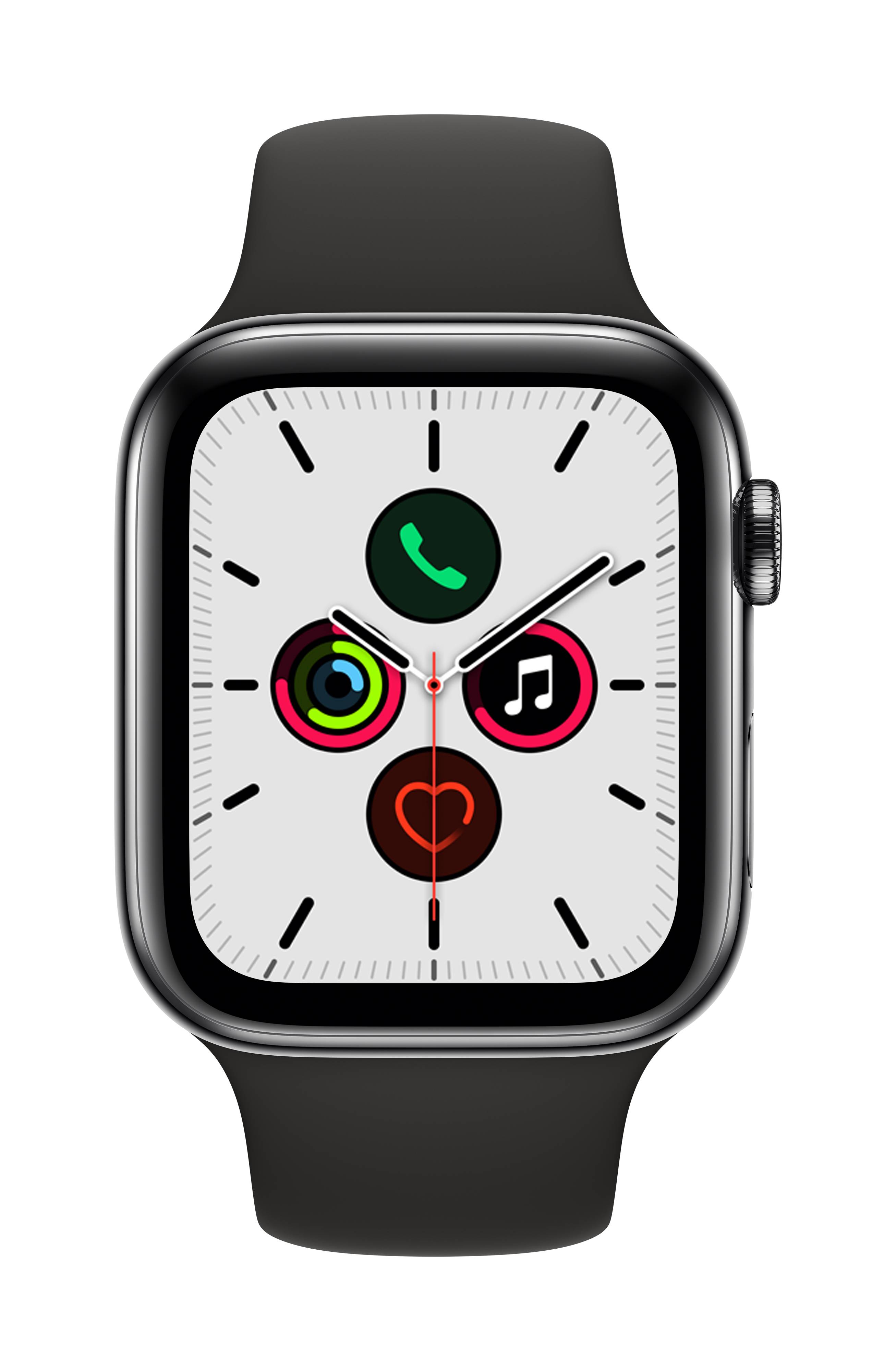 Apple Watch Series 5 GPS + Cellular 44 mm Edelstahlgehäuse Schwarz Sportarmband Schwarz