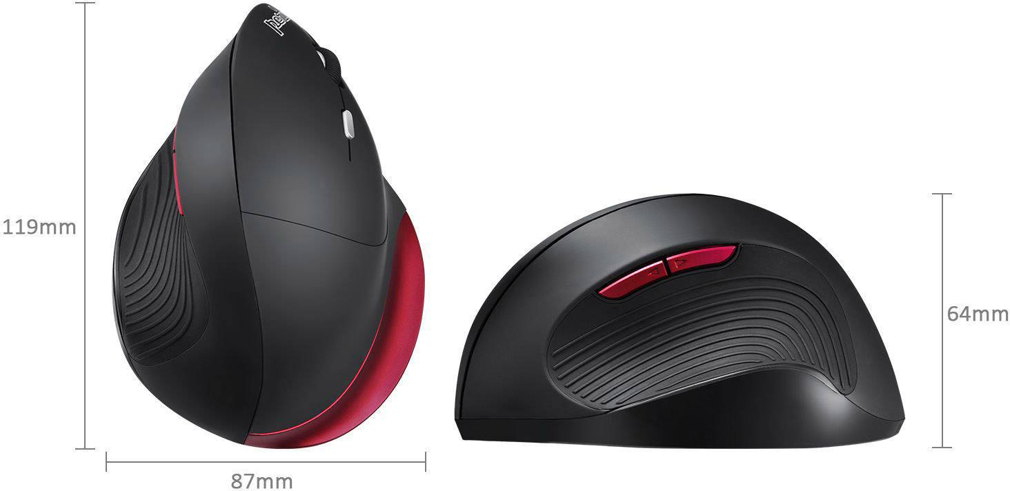 Perixx 718R Kabellose ergonomische Maus Funk Optisch Schwarz, Rot 6 Tasten 1600 dpi Ergonomisch