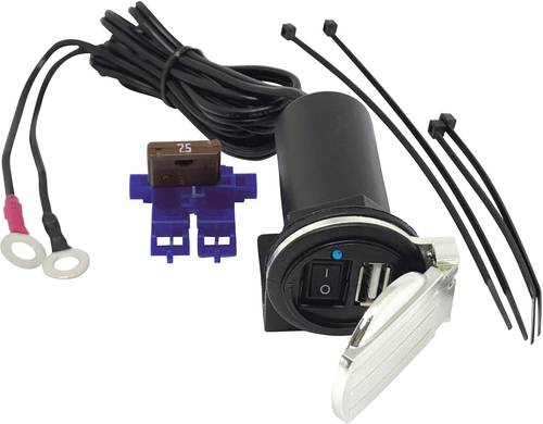 USB-KFZ-Bordsteckdose 2,1A mit Chrom Federklappdeckel Belastbarkeit Strom max.=2.1A