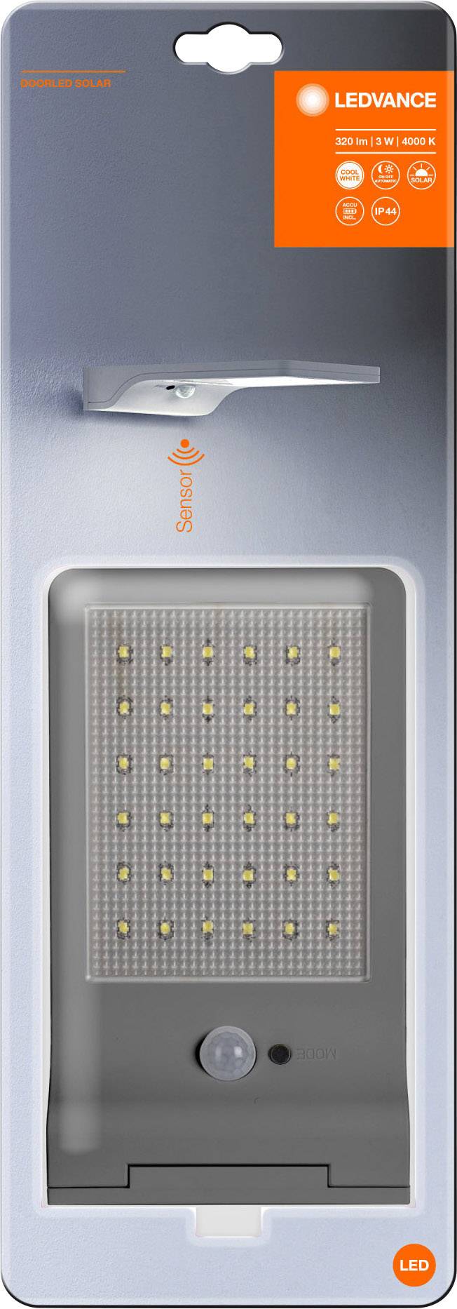LEDVANCE DoorLED Solar L 4058075267862 Solar-Außenwandleuchte mit Bewegungsmelder LED 3W Silber