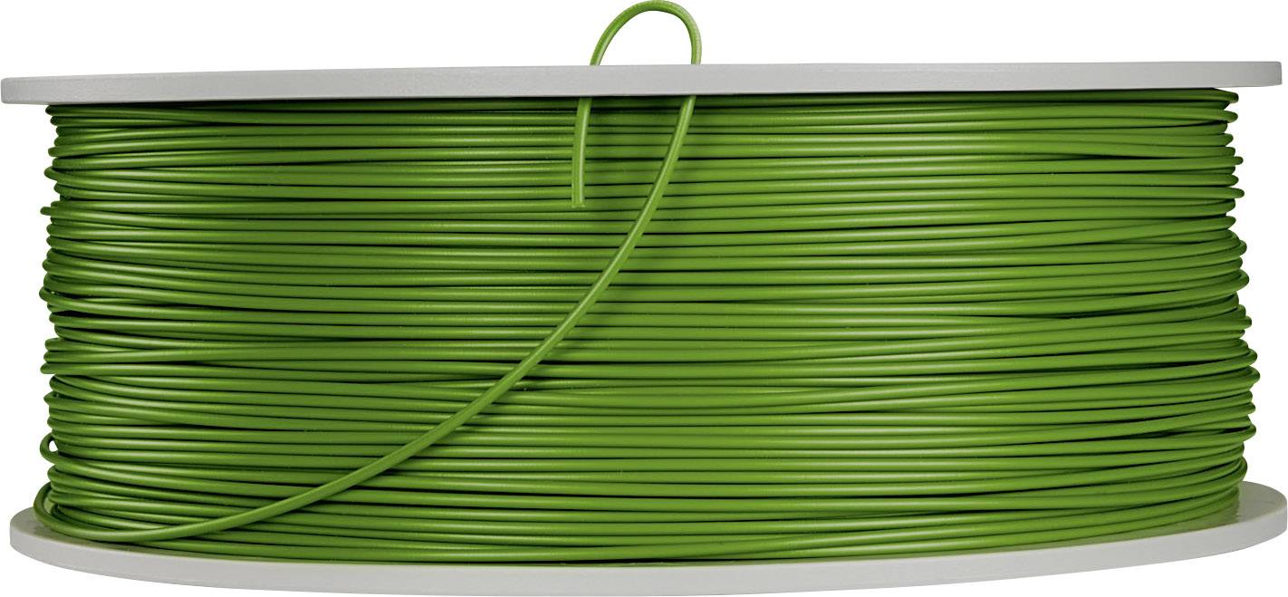 Eine große Rolle grünes Kabel oder Filament, dicht aufgerollt, mit einem hervorstehenden Ende. Ideal für Elektronik- oder 3D-Druckarbeiten.