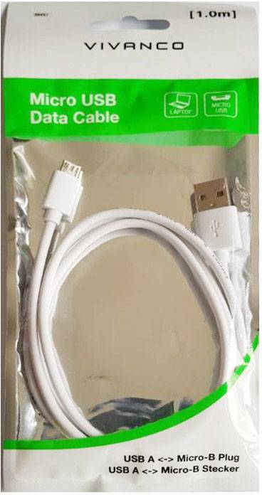 Vivanco USB-Kabel USB 2.0 USB-A Stecker, USB-Micro-B Stecker 1.00 m Weiß 39451