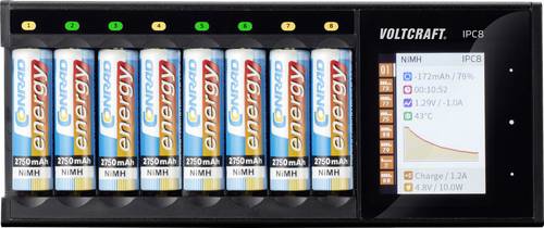 IPC-8 Rundzellen-Ladegerät inkl. Akkus NiMH, NiCd, LiIon, LiFePO, LiHV Mignon (AA), Micro