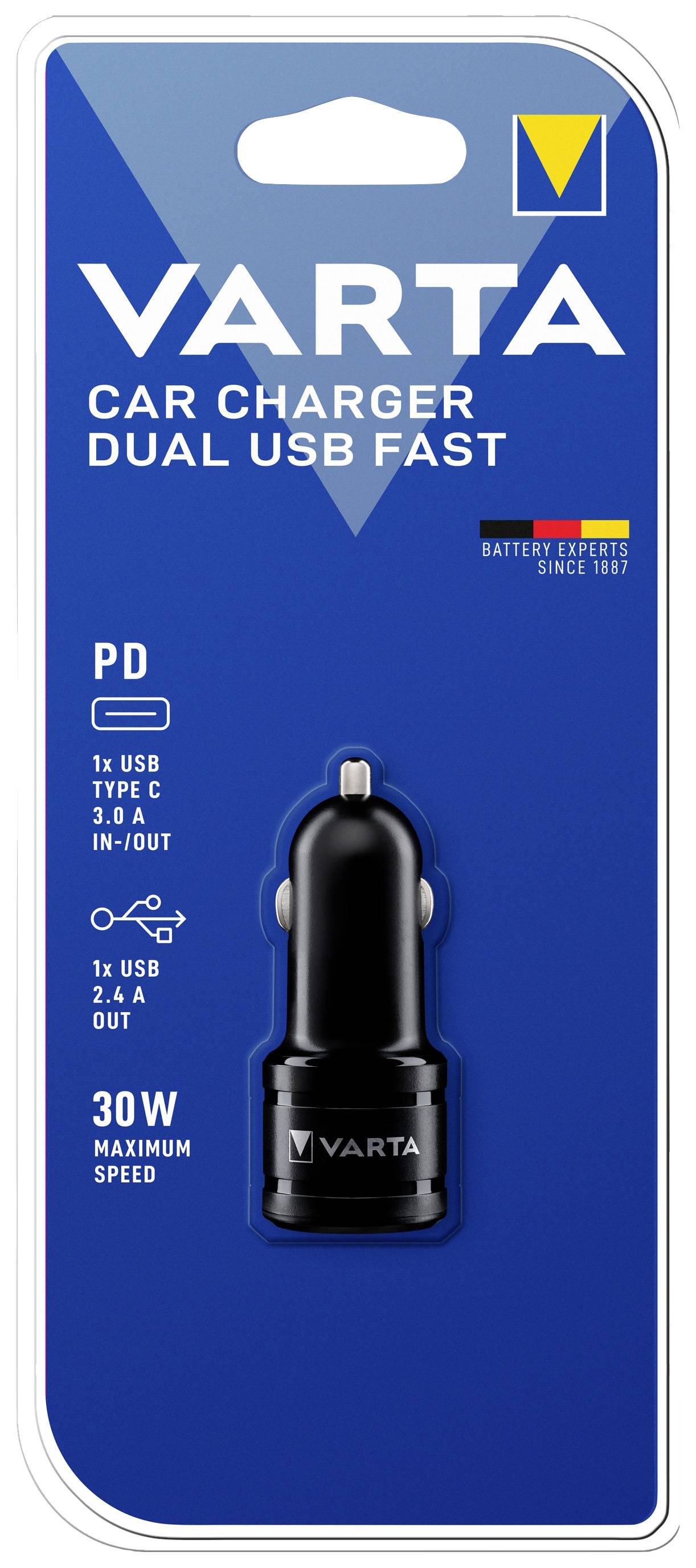 Varta Car Charger Dual USB USB Ladegerät 30 W 1x USB-A, 1x USB-C® Schwarz KFZ, LKW