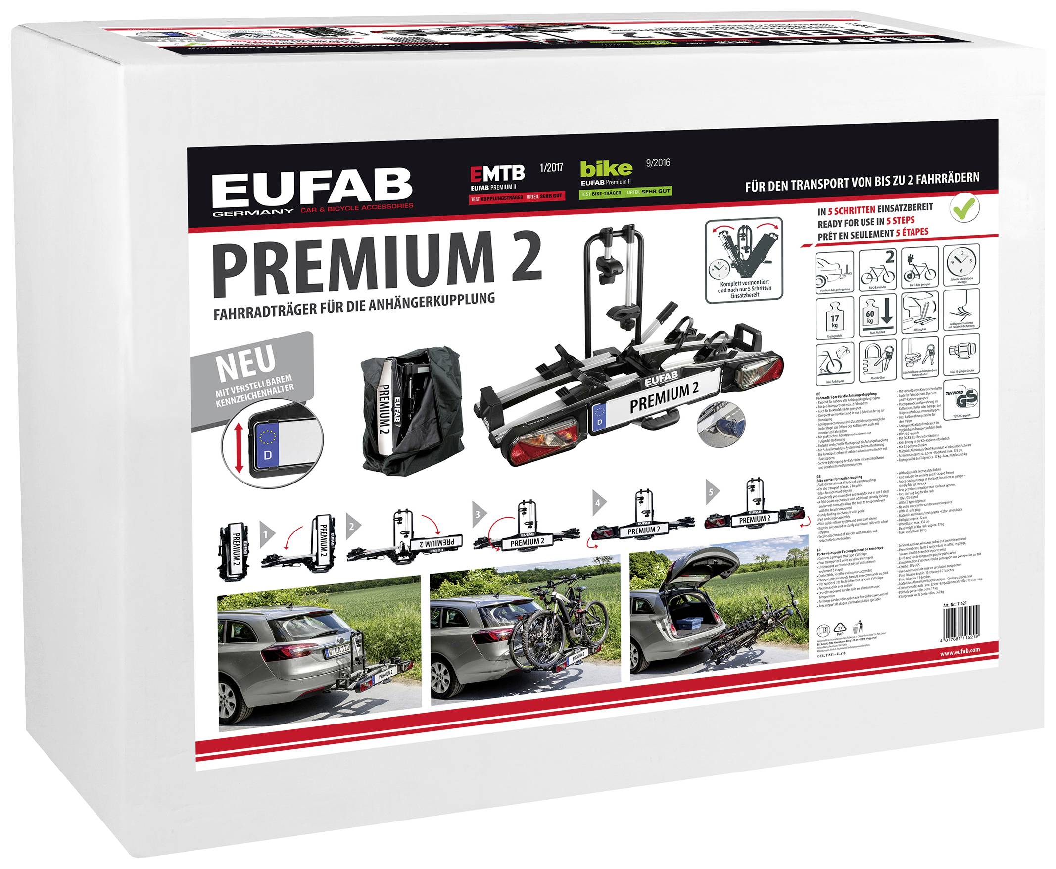 Eufab Fahrradträger Heckträger PREMIUM II 11521 Anzahl Fahrräder=2