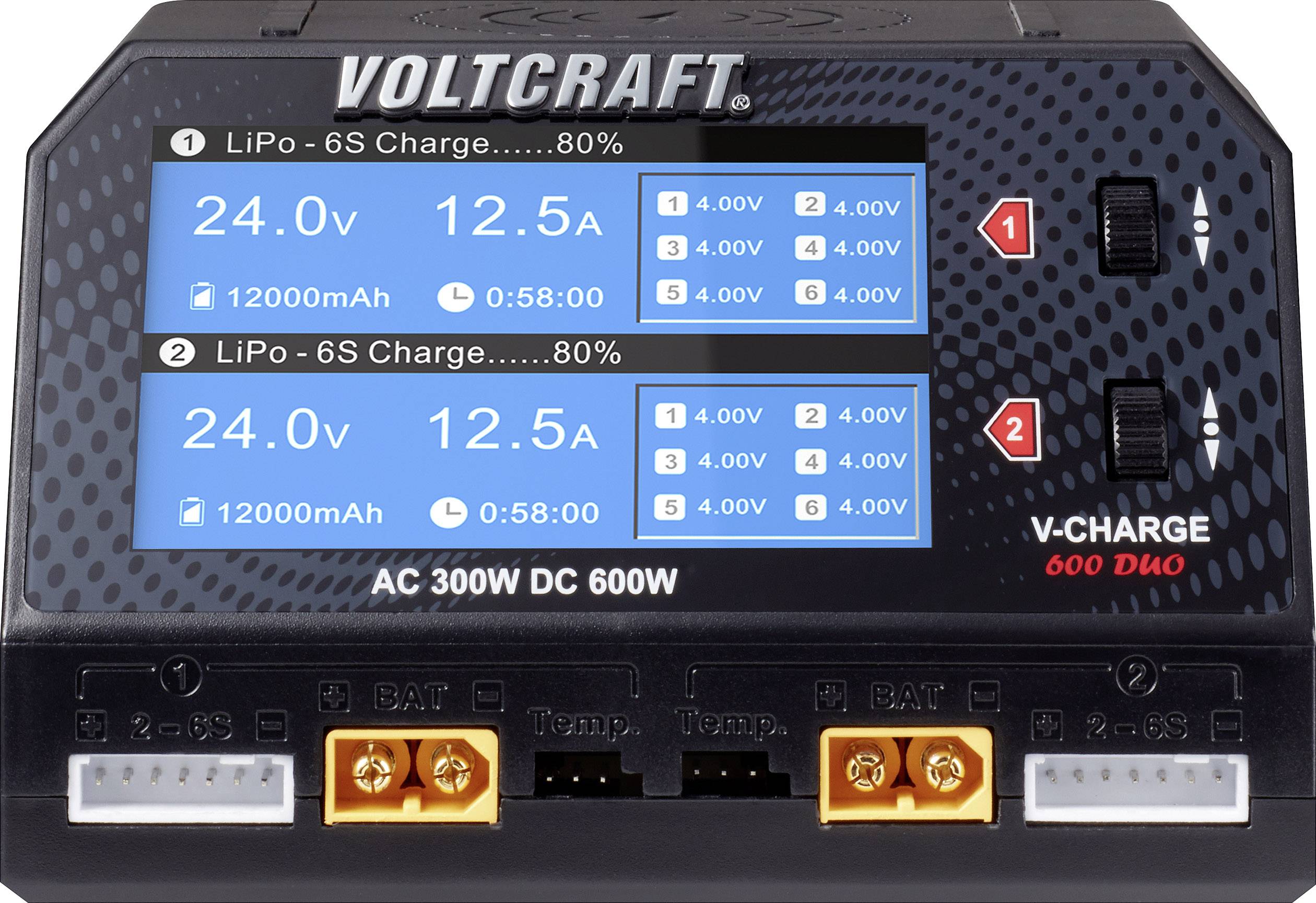 VOLTCRAFT V-Charge 600 DUO Modellbau-Ladegerät 16 A LiPo, LiHV, LiIon, LiFePO, NiMH, NiCd, Blei