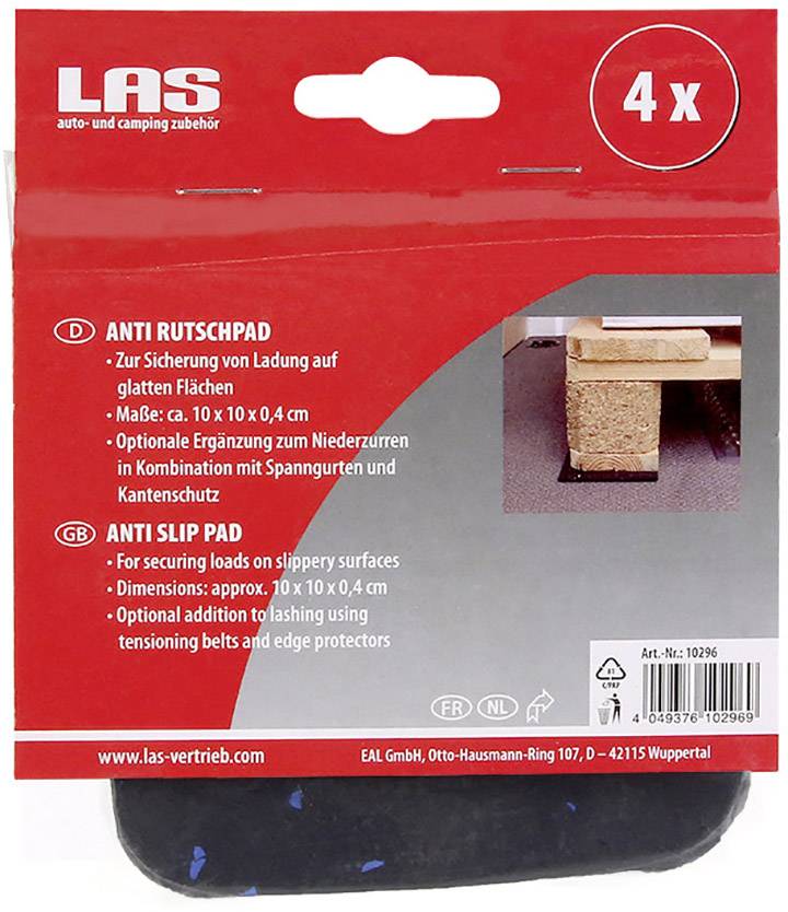 LAS 10296 Anti Rutschpads 4 Stk. 10x10cm Ladungs-Sicherungs-Set (L x B x H) 10 mm x 10 cm x 0.4 cm