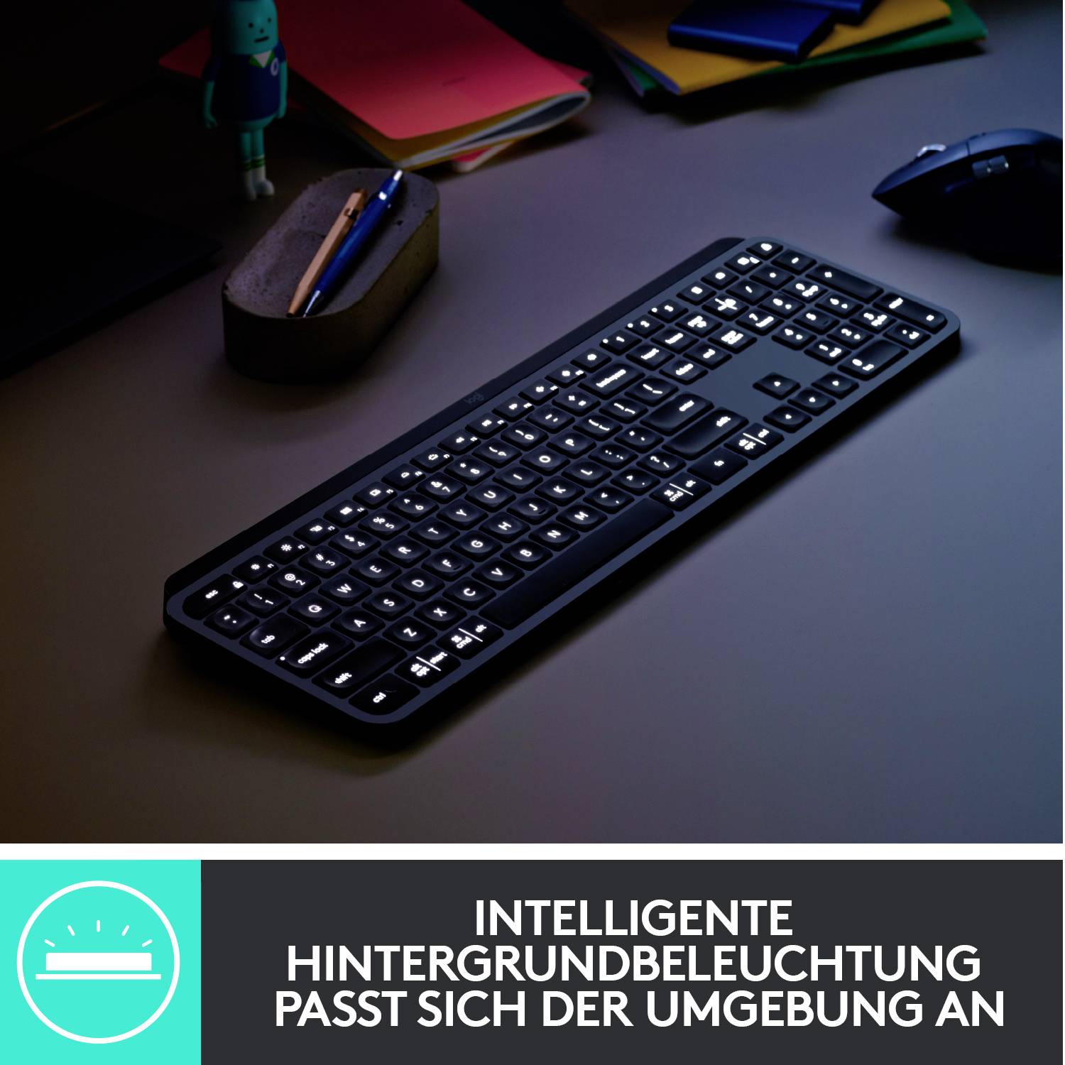 Logitech MX Keys Bluetooth® Tastatur Deutsch, QWERTZ, Windows® Graphit Beleuchtet, Ergonomisch, Multipair-Funktion