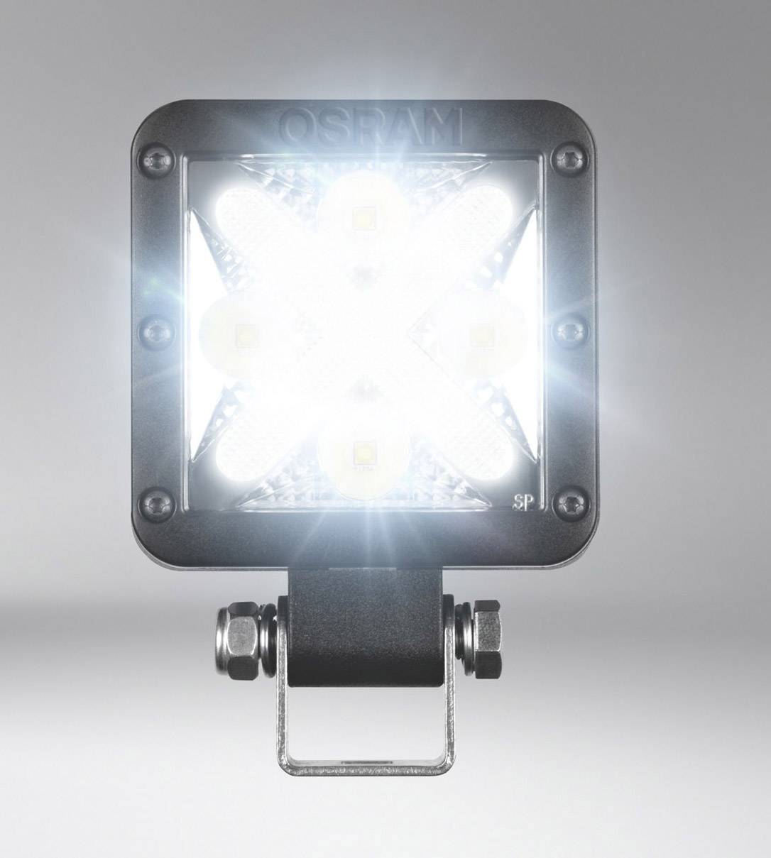 Quadratische LED-Arbeitsleuchte mit hellem X-förmigem Lichtmuster in der Mitte, geeignet für den Einsatz in Arbeitsumgebungen.