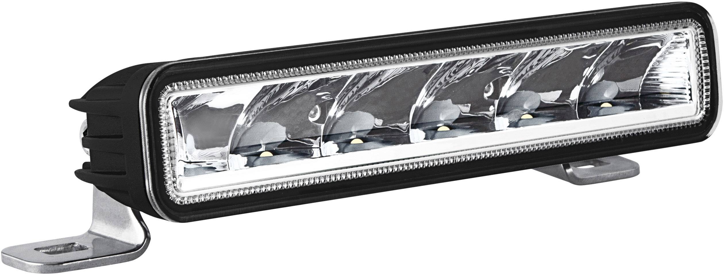 LED-Lichtleiste mit sechs LEDs in rechteckiger Form und schwarzem Gehäuse, montiert auf einem Metallfuß für vielseitige Anwendung.