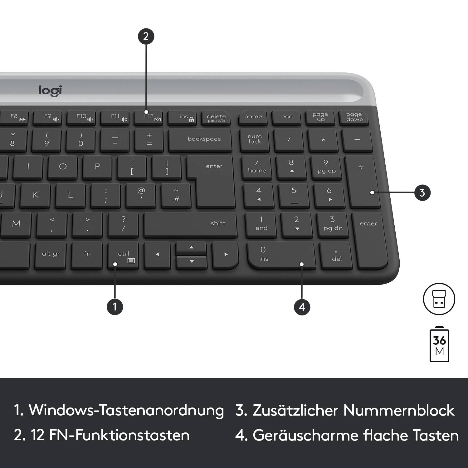 Logitech MK470 Slim Funk Tastatur, Maus-Set Deutsch, QWERTZ Graphit