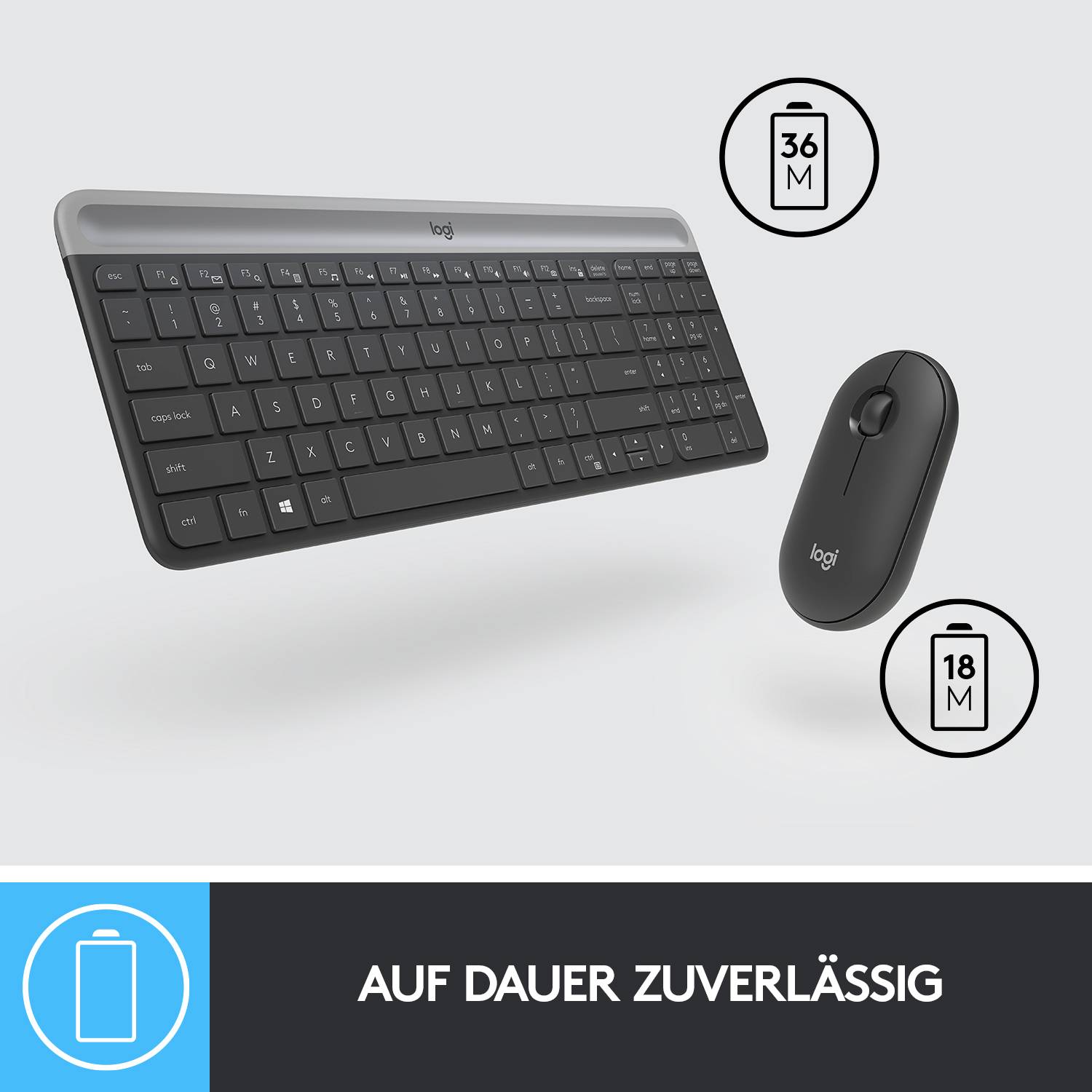 Logitech MK470 Slim Funk Tastatur, Maus-Set Deutsch, QWERTZ Graphit