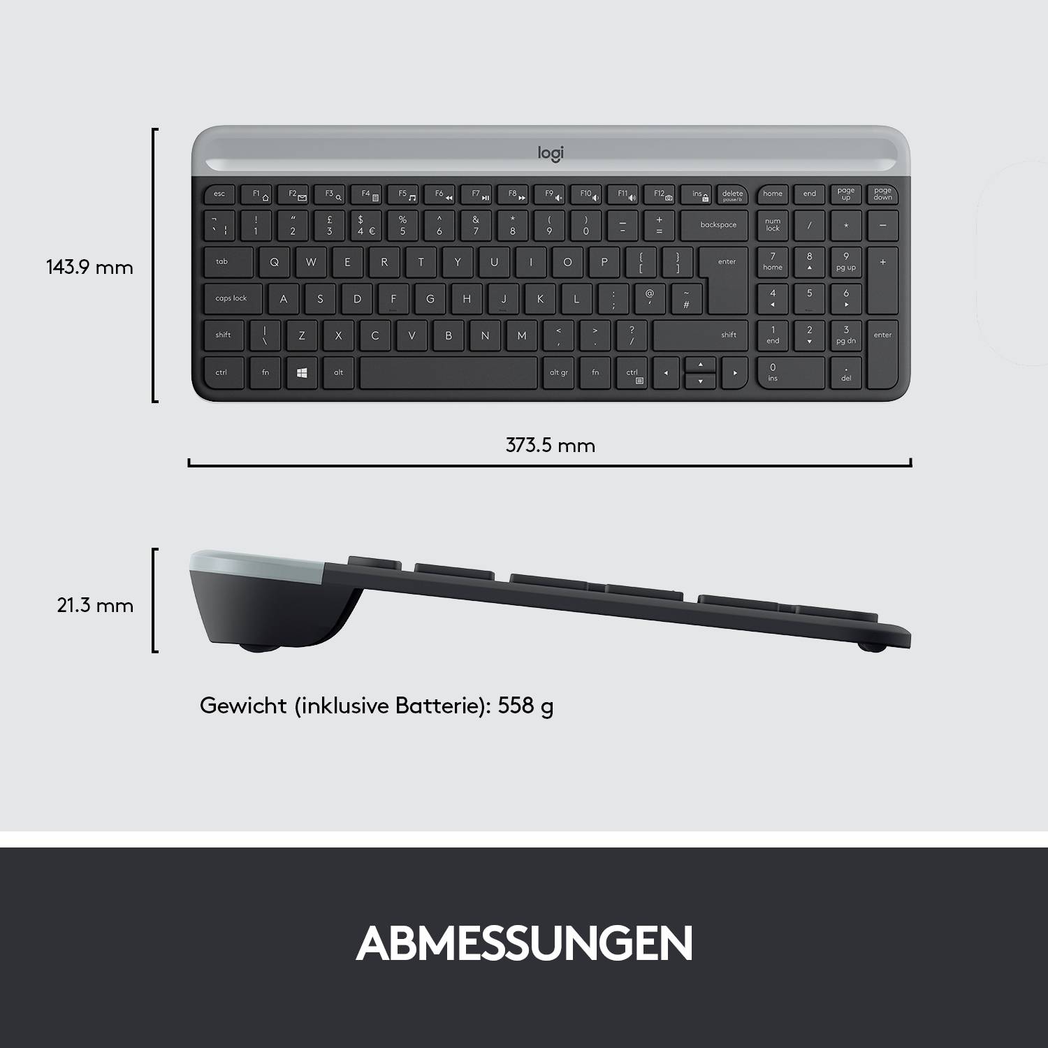Logitech MK470 Slim Funk Tastatur, Maus-Set Deutsch, QWERTZ Graphit