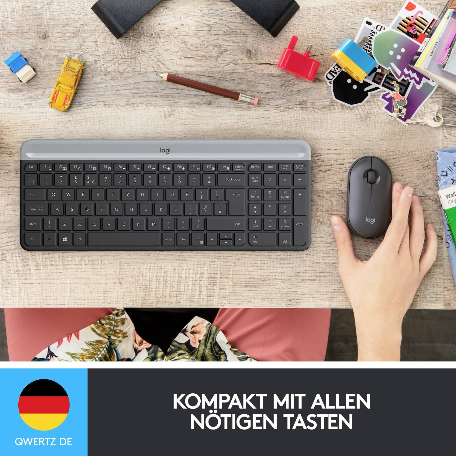 Logitech MK470 Slim Funk Tastatur, Maus-Set Deutsch, QWERTZ Graphit