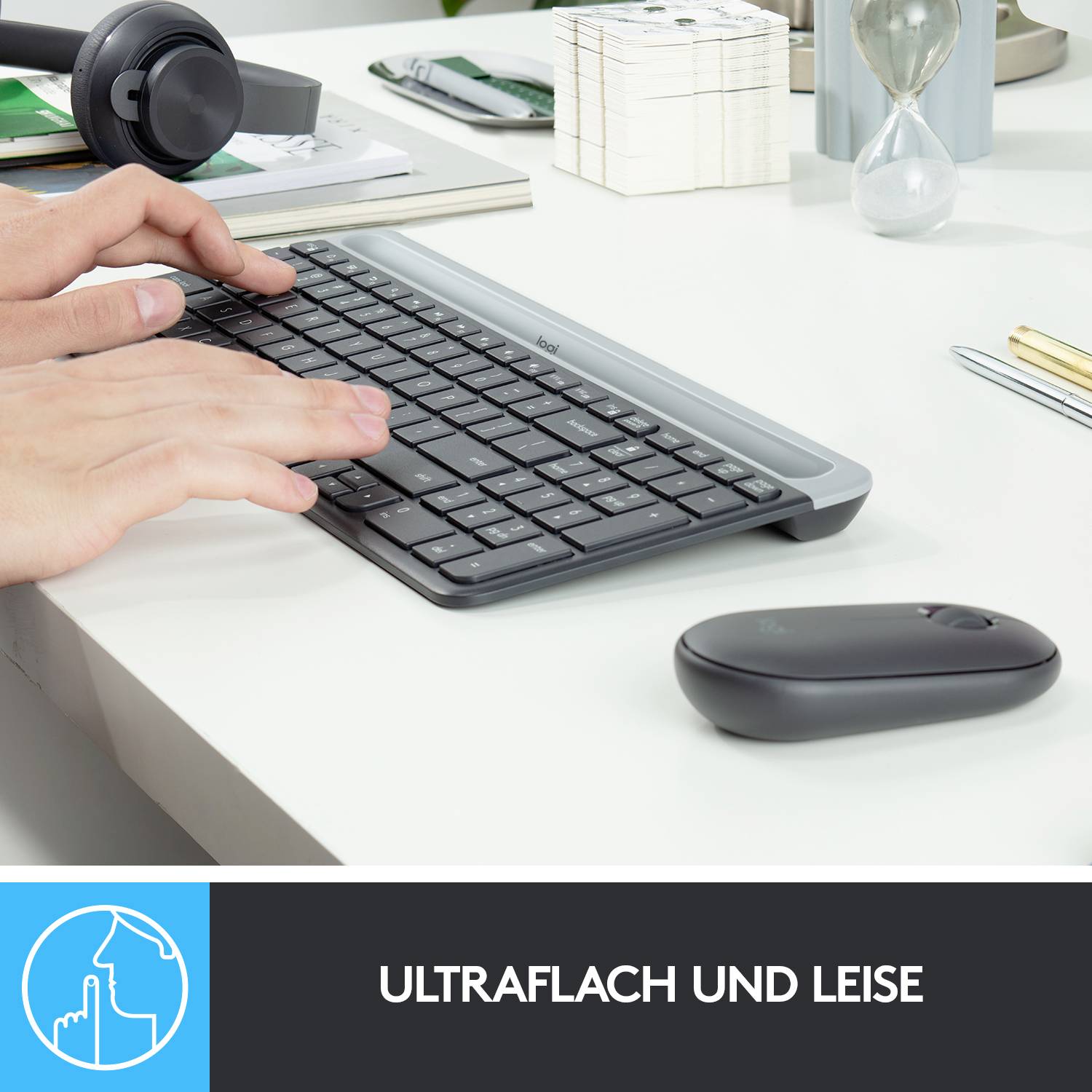 Logitech MK470 Slim Funk Tastatur, Maus-Set Deutsch, QWERTZ Graphit