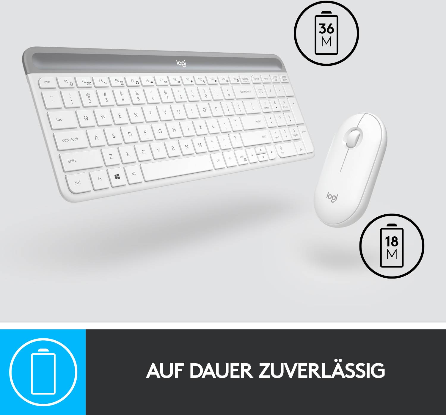 Logitech MK470 Slim Funk Tastatur, Maus-Set Deutsch, QWERTZ Weiß