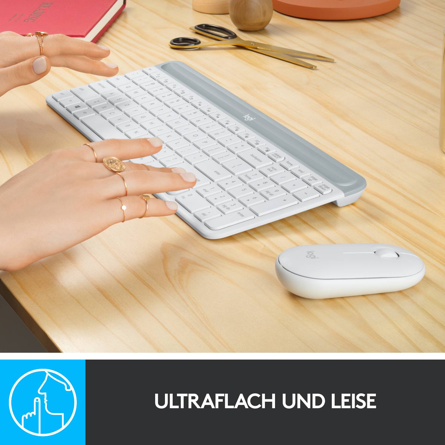 Logitech MK470 Slim Funk Tastatur, Maus-Set Deutsch, QWERTZ Weiß