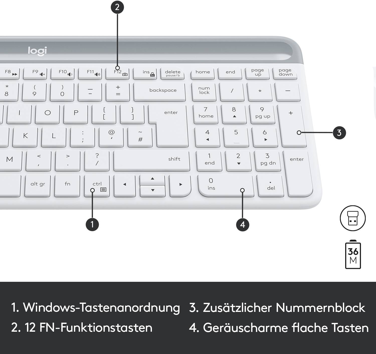 Logitech MK470 Slim Funk Tastatur, Maus-Set Deutsch, QWERTZ Weiß