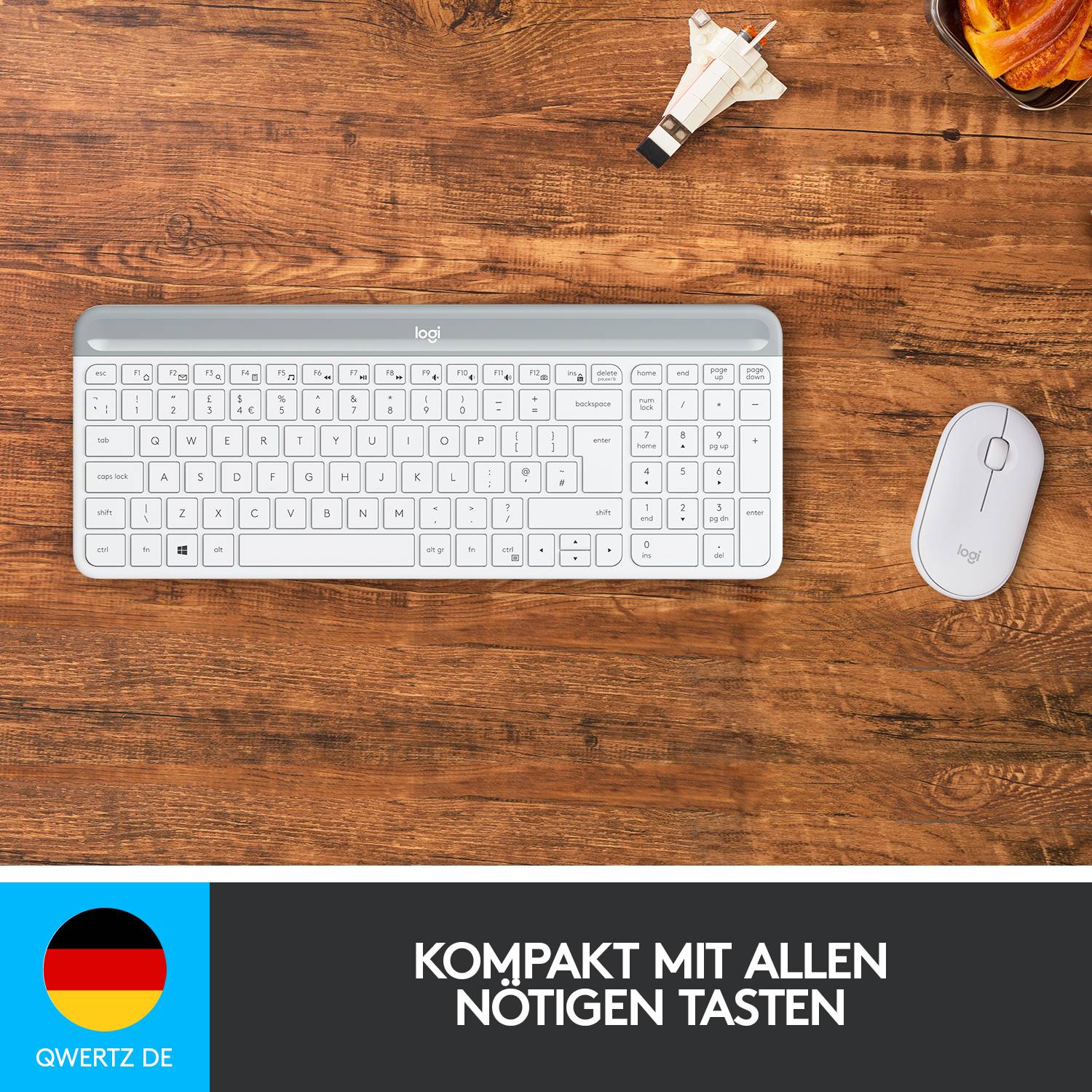 Logitech MK470 Slim Funk Tastatur, Maus-Set Deutsch, QWERTZ Weiß