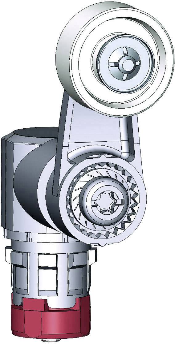 Ein technisches Bauteil mit mehreren Zahnrädern und einem roten Anschluss. Es handelt sich vermutlich um ein Maschinenelement.
