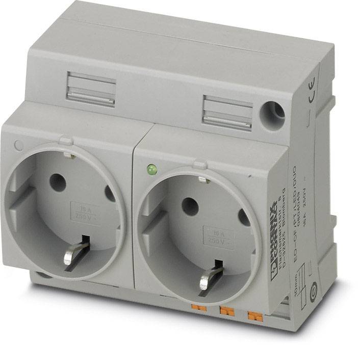 Doppelte Wandsteckdose in grauer Farbe, geeignet für 16 A, 250 V.