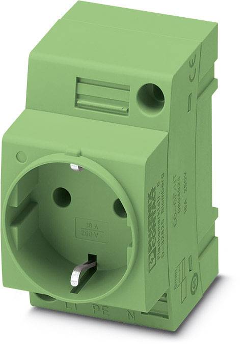 Grüne Standardnetzsteckdose mit CE-Kennzeichnung; geeignet für 250V Wechselstrom; integrierte Befestigungsfunktion.