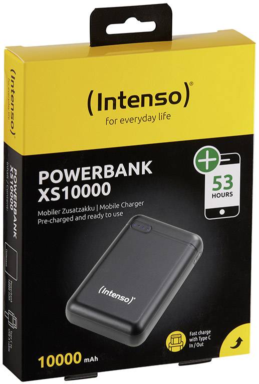 Intenso Powerbank XS10000, 10000 mAh, mobiler Zusatzakku, bis zu 53 Stunden Ladezeit, schnelles Aufladen mit USB-C.