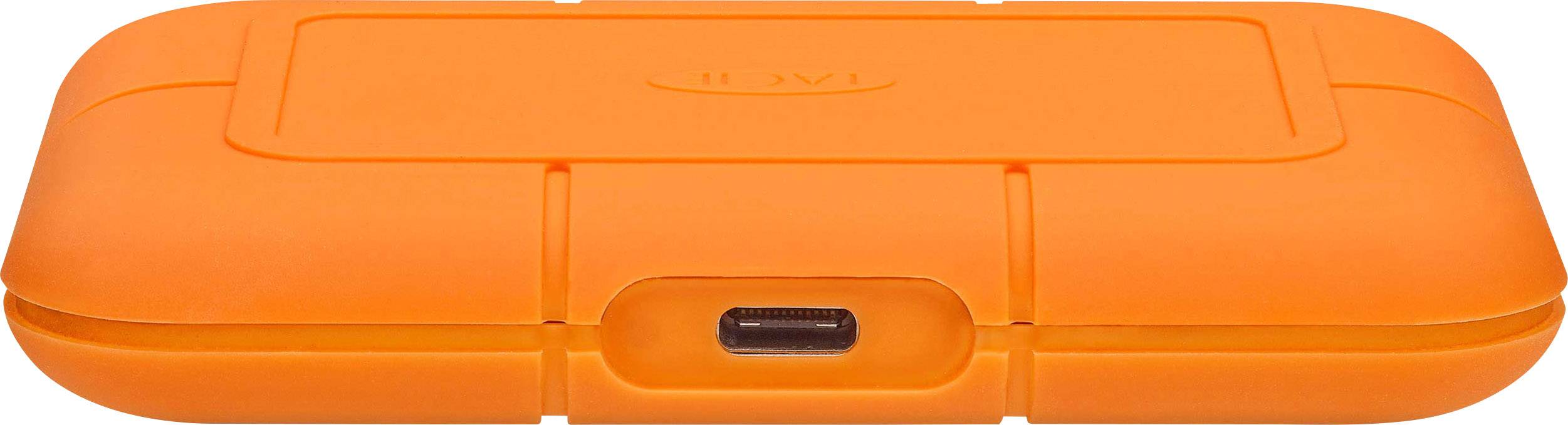 Orangefarbenes, kompaktes, stoßfestes Gerät mit einem kleinen Anschluss in der Mitte.