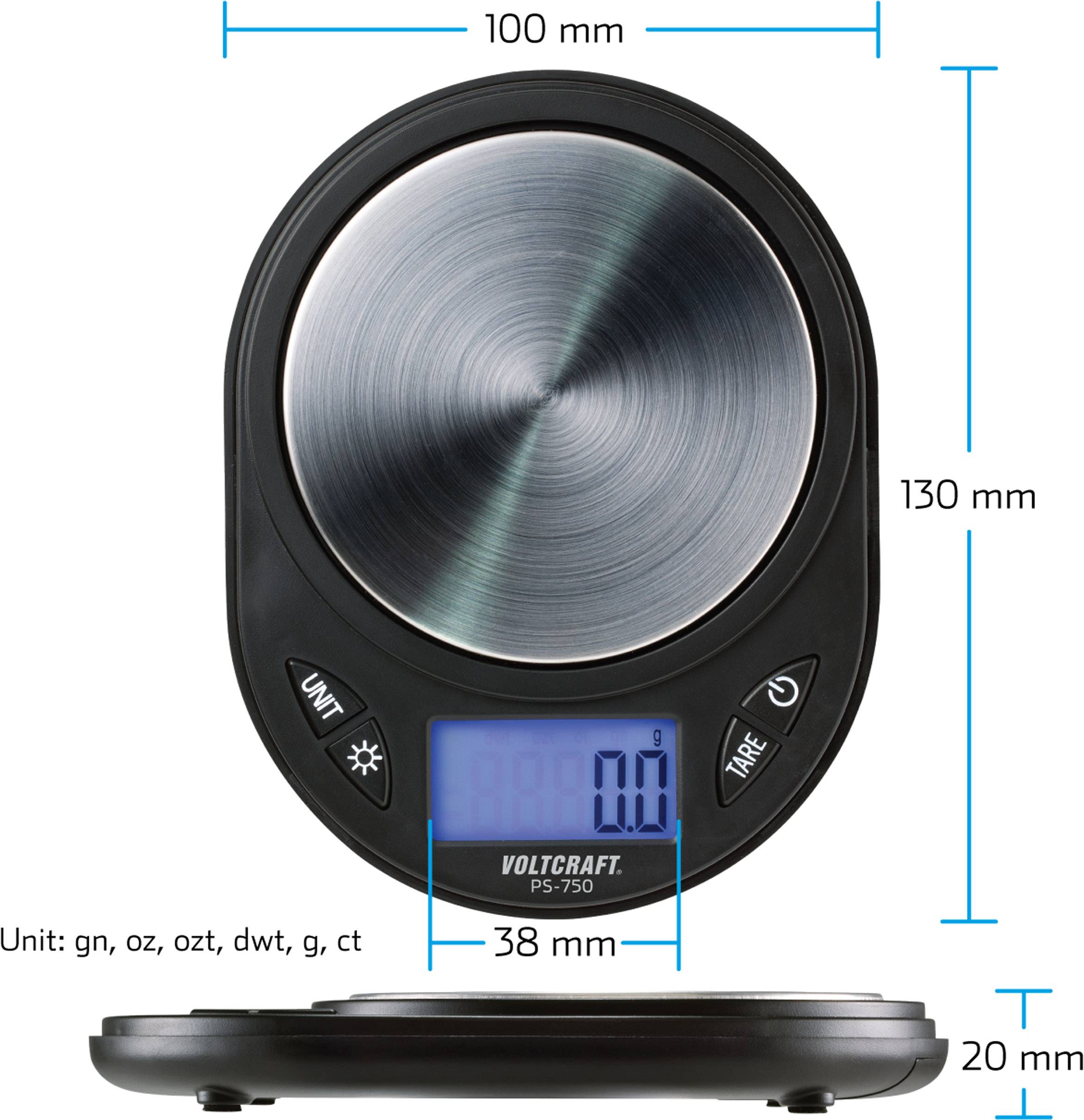 VOLTCRAFT PS-750 Präzisionswaage Wägebereich (max.) 750g Ablesbarkeit 0.1g batteriebetrieben Schwarz