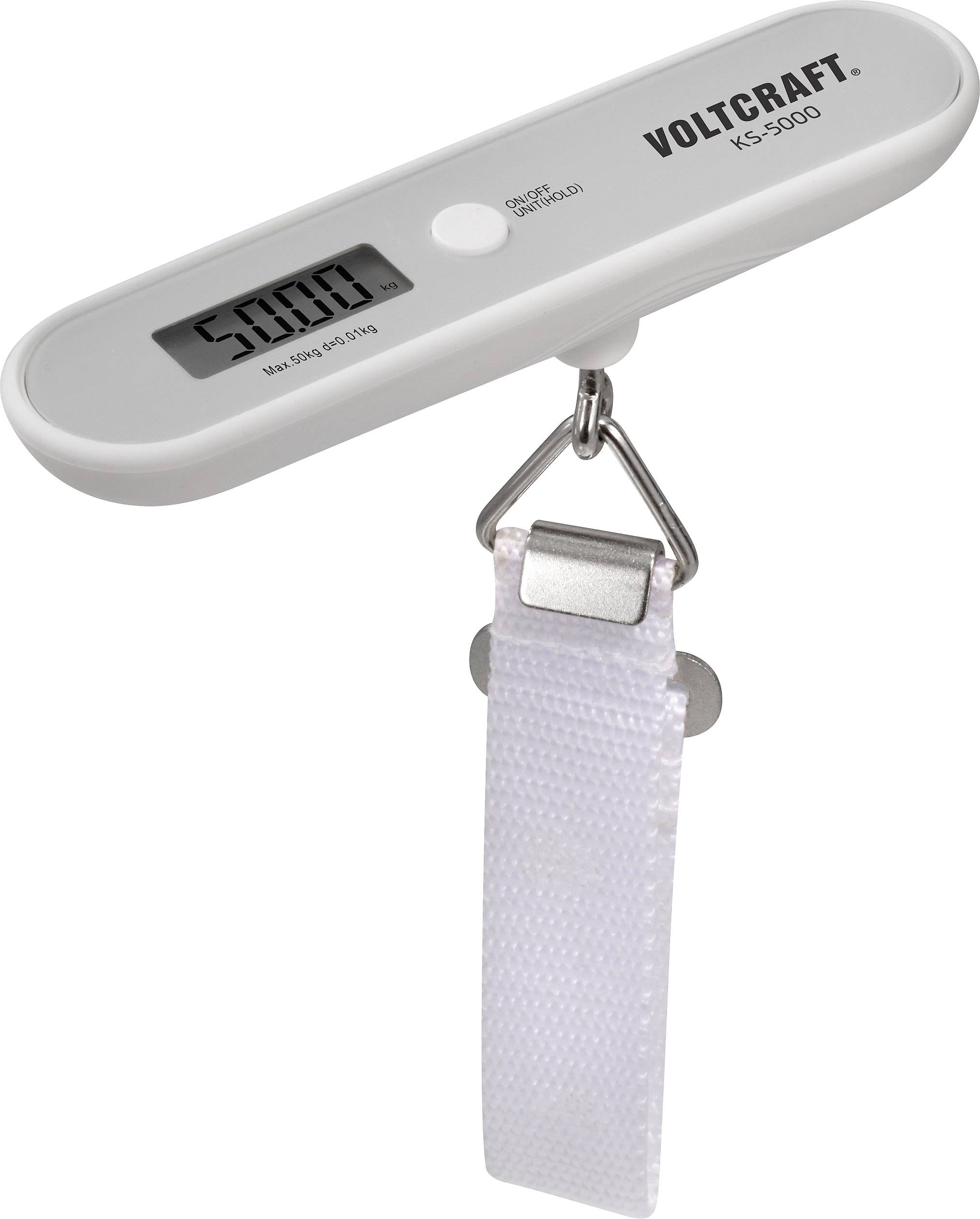 VOLTCRAFT KS-5000 Kofferwaage Wägebereich (max.) 50kg Ablesbarkeit 10g batteriebetrieben Grau