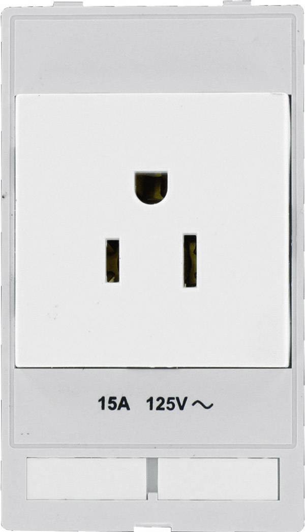 Weiße Steckdose mit Aufschrift '15A 125V ~' unten.