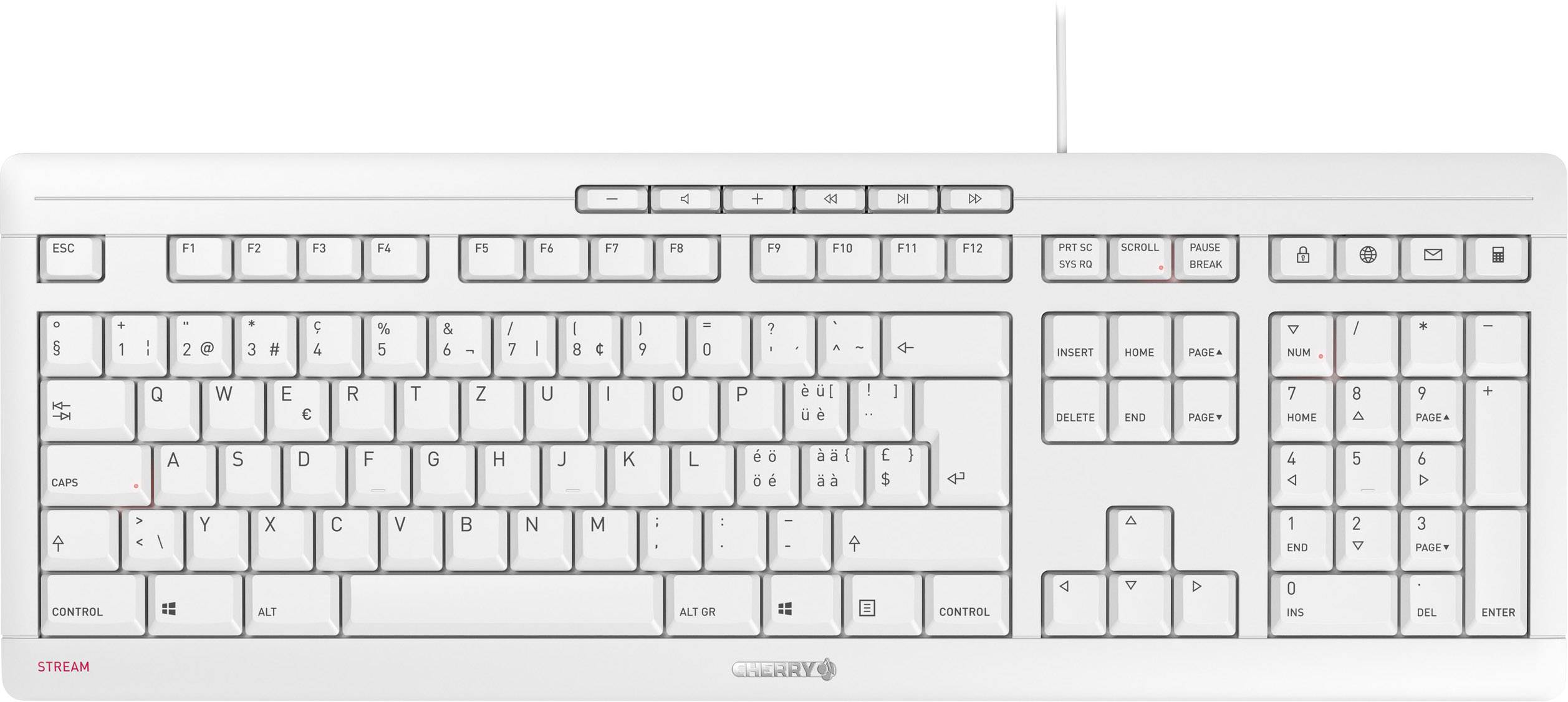 CHERRY Stream USB Tastatur Schweiz, QWERTZ, Windows® Hellgrau