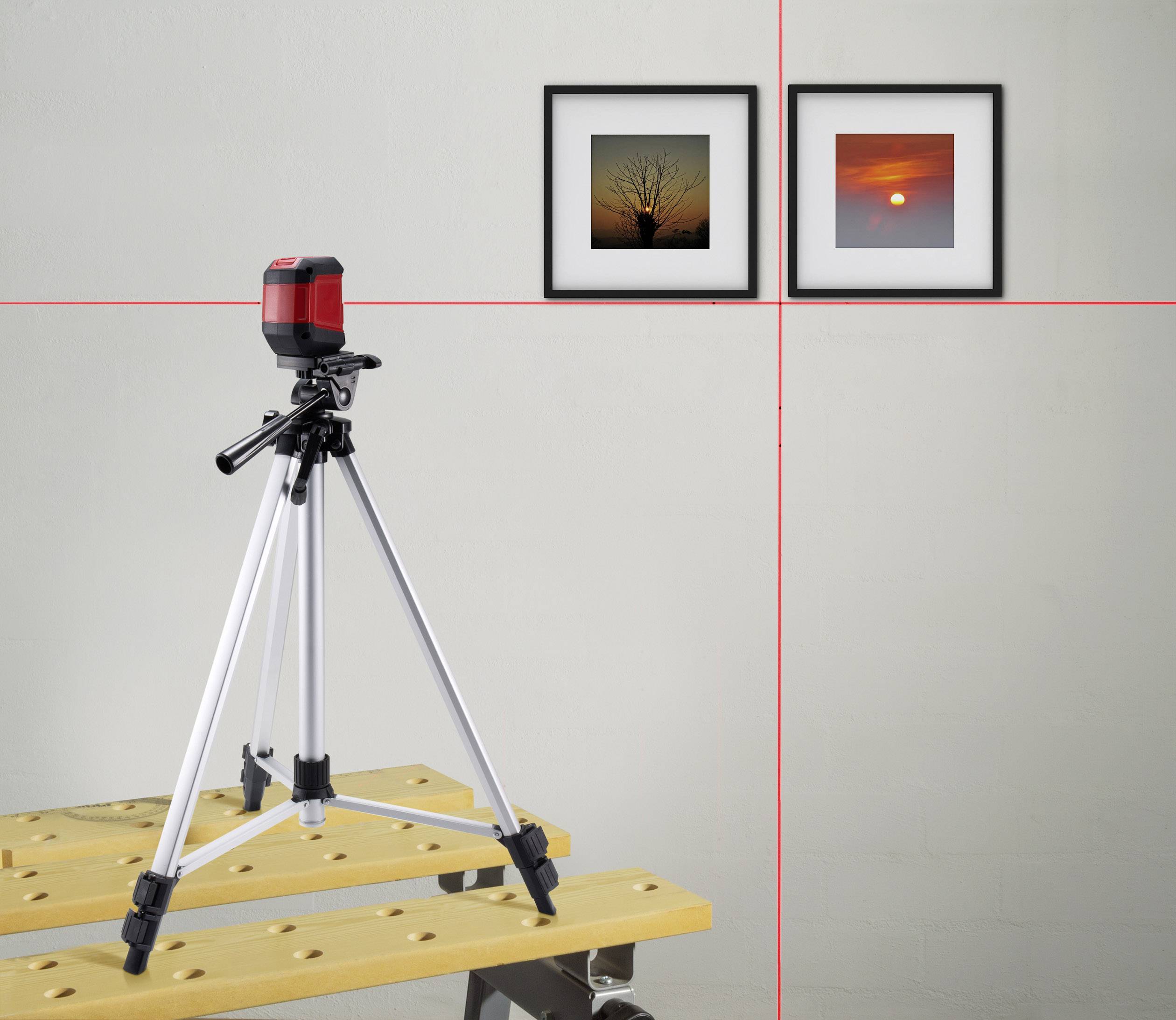 TOOLCRAFT Tripod 1/4 Zoll Arbeitshöhe=51 - 150cm Silver Inox Wasserwaage