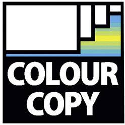 Logo mit der Aufschrift 'Colour Copy', daneben bunte Balken in Gelb, Türkis und Blau.