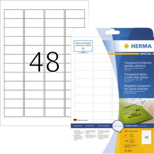 Herma 8016 Folien-Etiketten 45.7 x 21.2mm Folie, glänzend Transparent 1200 St. Permanent haftend Laserdrucker, Kopierer
