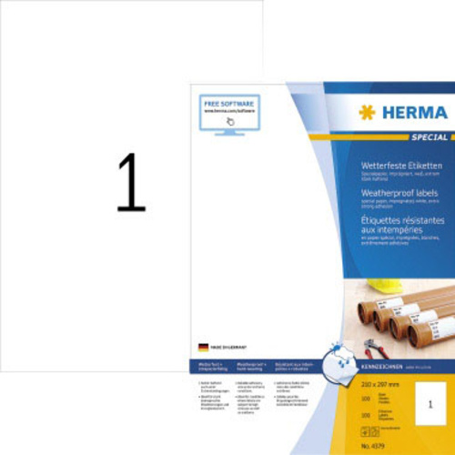 Herma 4379 Etiketten (A4) 210 x 297mm Papier, wetterfest Weiß 100 St. Extra stark haftend Wetterfeste Etiketten