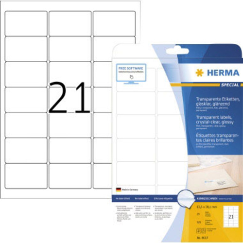 Herma 8017 Folien-Etiketten 63.5 x 38.1mm Folie, glänzend Transparent 525 St. Permanent haftend Laserdrucker, Kopierer