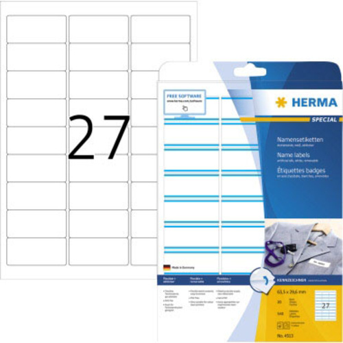Herma 4513 Etiketten (A4) 63.5 x 29.6mm Acetatseide Weiß, Blau 540 St. Wiederablösbar Namens-Etiketten