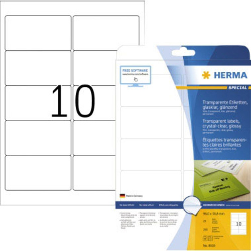 Herma 8018 Folien-Etiketten 96 x 50.8mm Folie, glänzend Transparent 250 St. Permanent haftend Laserdrucker, Kopierer