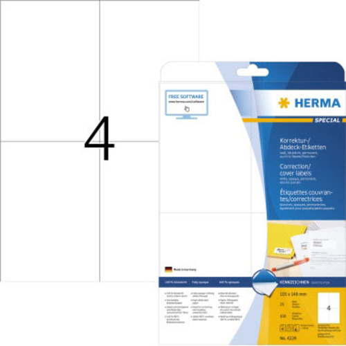 Herma 4229 Korrektur-Etiketten 105 x 148mm Papier, matt Weiß 100 St. Permanent haftend Laserdrucker, Kopierer, Farblaserdrucker