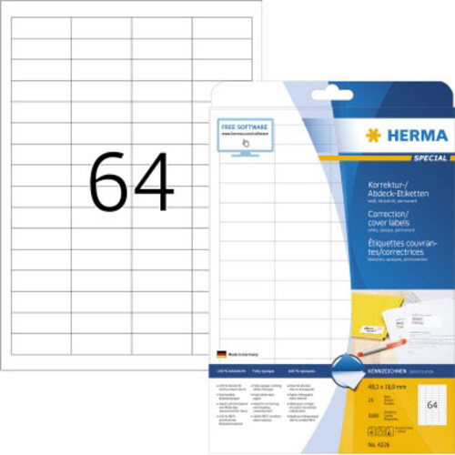 Herma 4226 Etiketten (A4) 48.3 x 16.9mm Papier, matt Weiß 1600 St. Permanent Korrektur-Etiketten