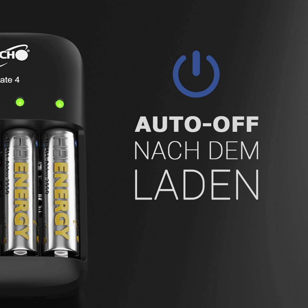 Heitech Ultimate 4 Rundzellen-Ladegerät NiMH, NiCd 9 V Block, Micro (AAA), Mignon (AA)