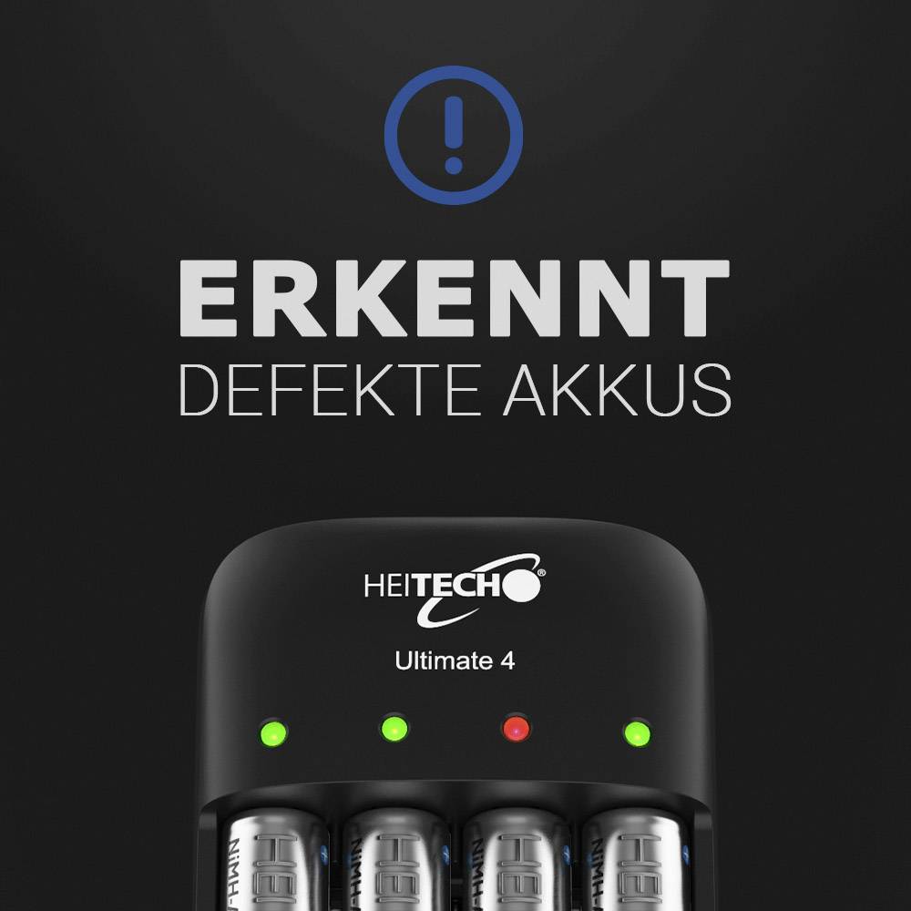 Heitech Ultimate 4 Rundzellen-Ladegerät NiMH, NiCd 9 V Block, Micro (AAA), Mignon (AA)