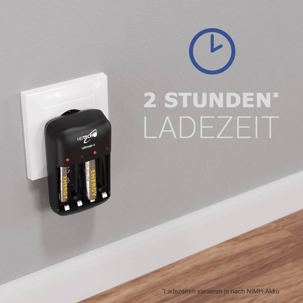 Heitech Ultimate 4 Rundzellen-Ladegerät NiMH, NiCd 9 V Block, Micro (AAA), Mignon (AA)