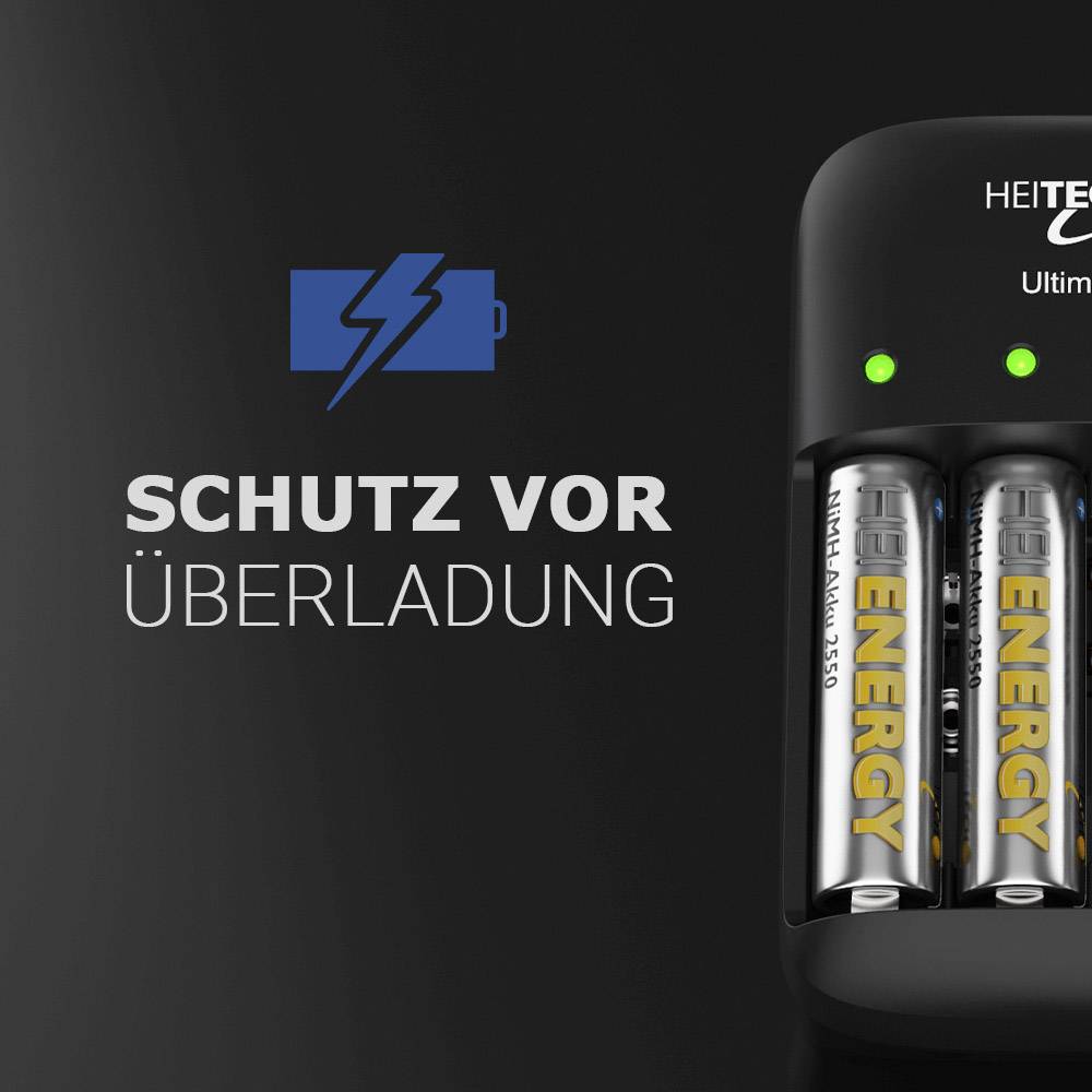 Heitech Ultimate 4 Rundzellen-Ladegerät NiMH, NiCd 9 V Block, Micro (AAA), Mignon (AA)
