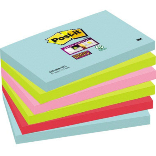 Post-it Note adhésive 6556SMI 127 mm x 76 mm turquoise, vert fluorescent, rose fluorescent, rouge coquelicot 540 feuille(s)