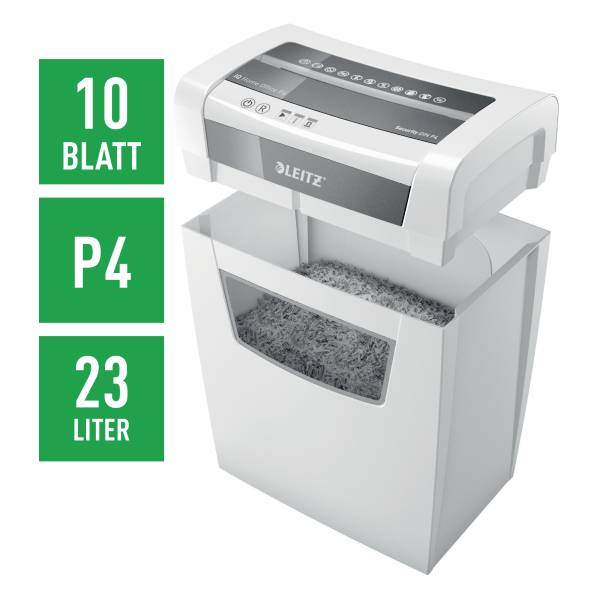 Leitz IQ Home Office P4 Aktenvernichter 10 Blatt Partikelschnitt 4 x 28mm P-4 23l Vernichtet auch Heftklammern, Büroklammern