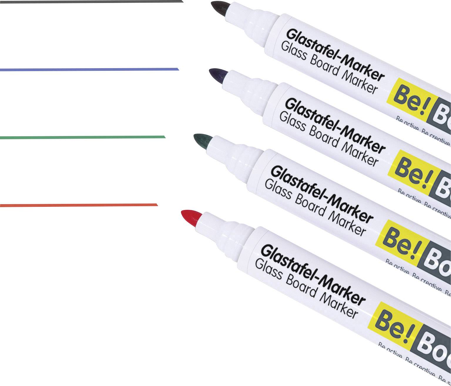 BE! Board B3002  Glastafel-Marker Schwarz, Blau, Rot, Grün  4 St./Pack.