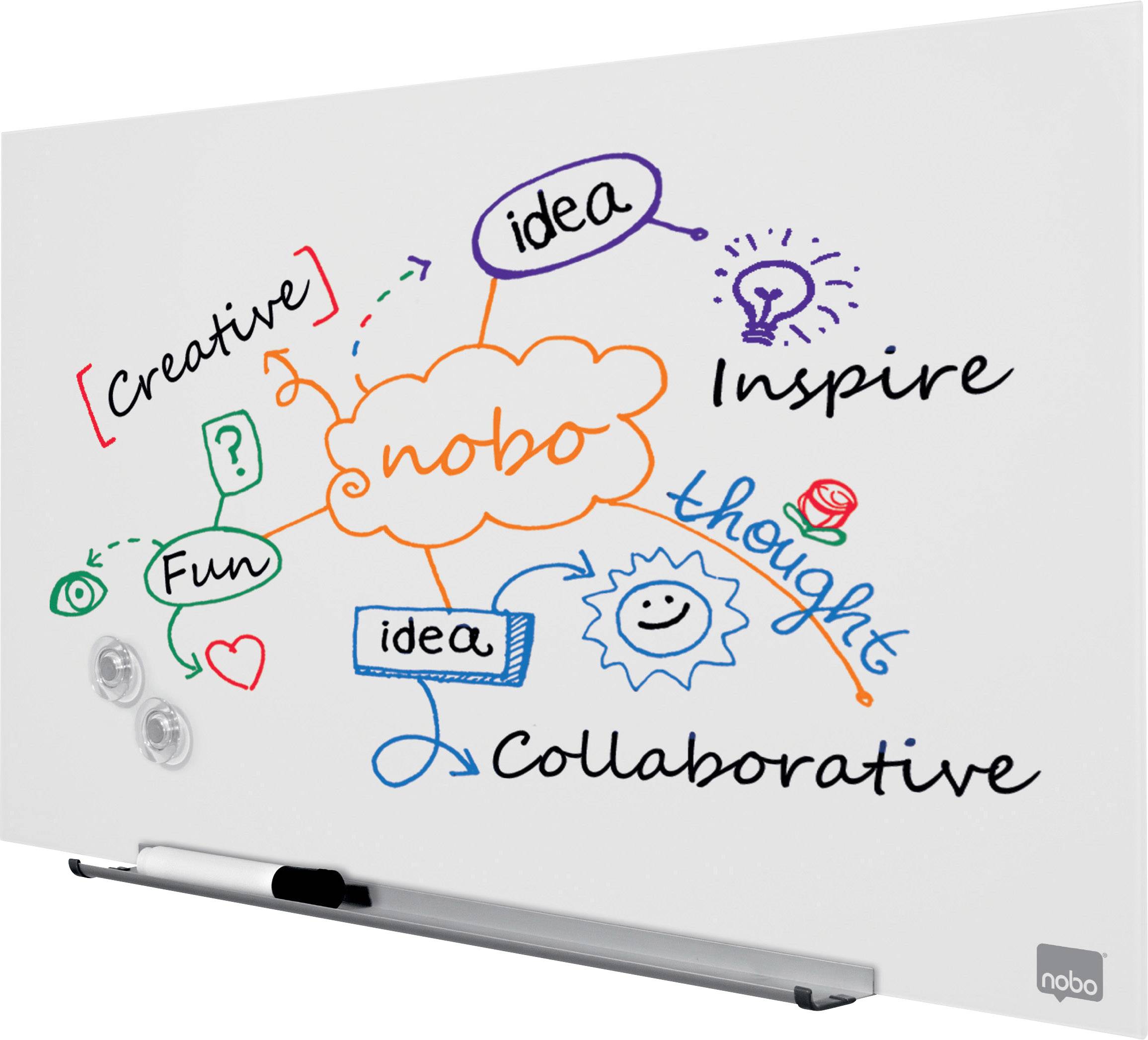 Nobo Glas-Magnetboard Diamond Glass Magnetic Widescreen (B x H) 67.7cm x 38.1cm Weiß Inkl. Ablageschale, Inkl. Boardmarker